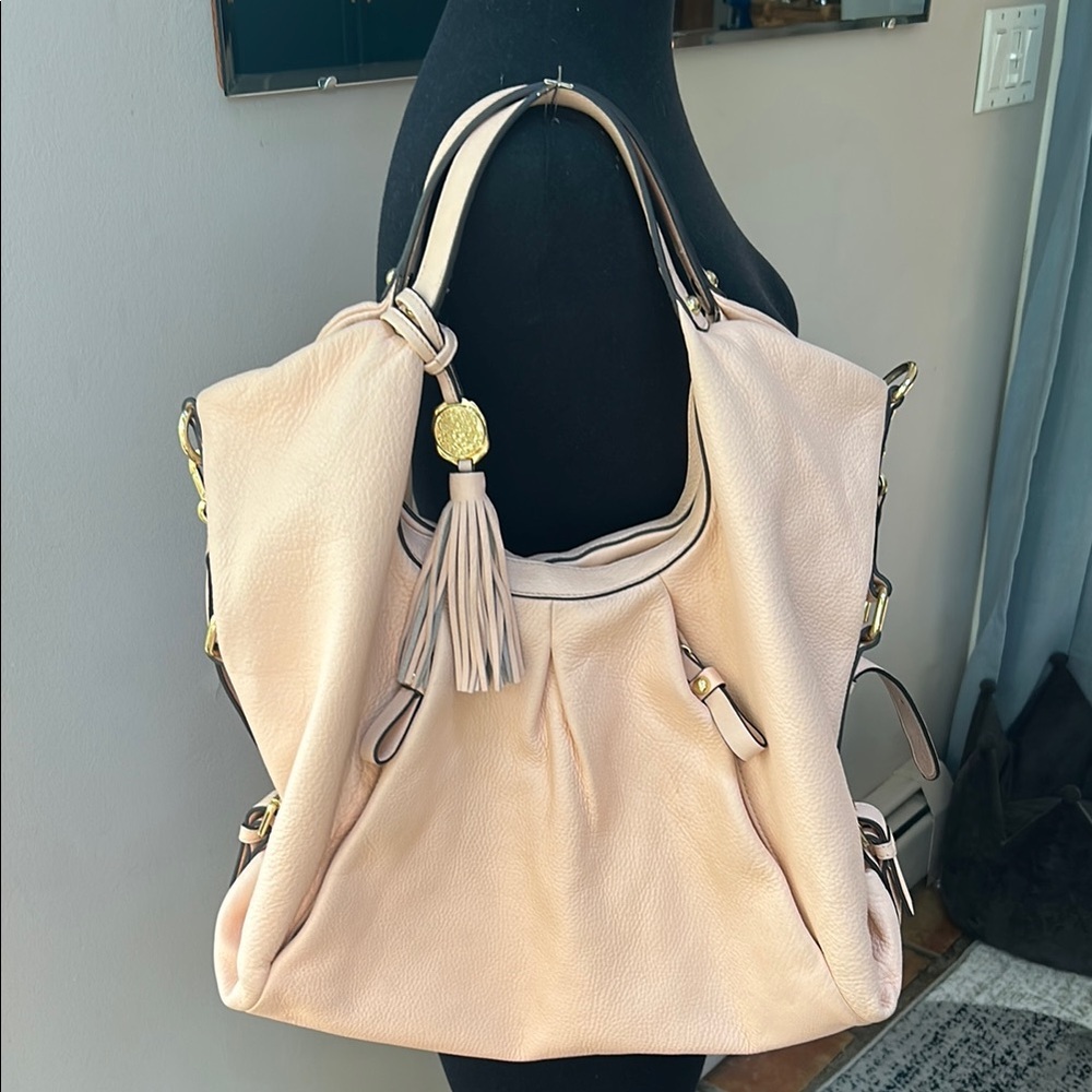 Vince Camuto Pale Blush Leather Shoulder Bag with Tassel